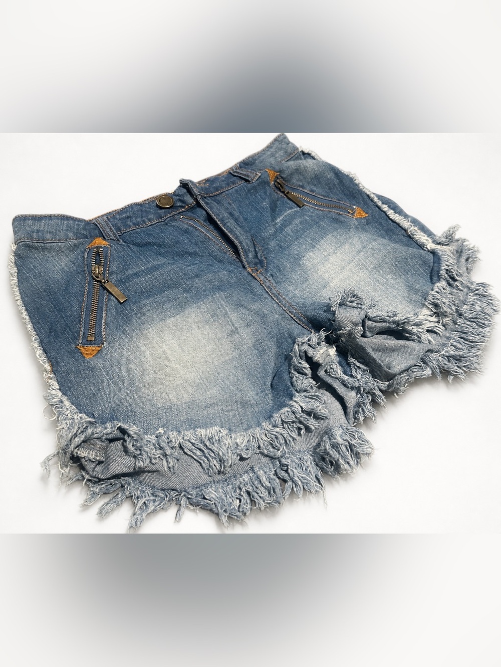 Gianni Bini Distressed Light Blue Denim Shorts with Frayed Trim